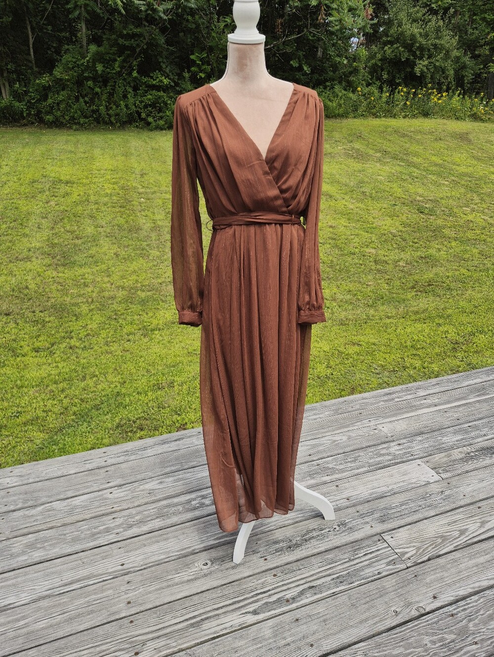 NWT Premier Amour Brown Copper Midi Dress Size 6, Sheer But Lined